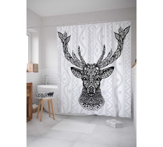 Изображение товара Штора (занавеска) для ванной JoyArty "Олень с узорами" из сатена, 180х200 см с крючками, sc_15541