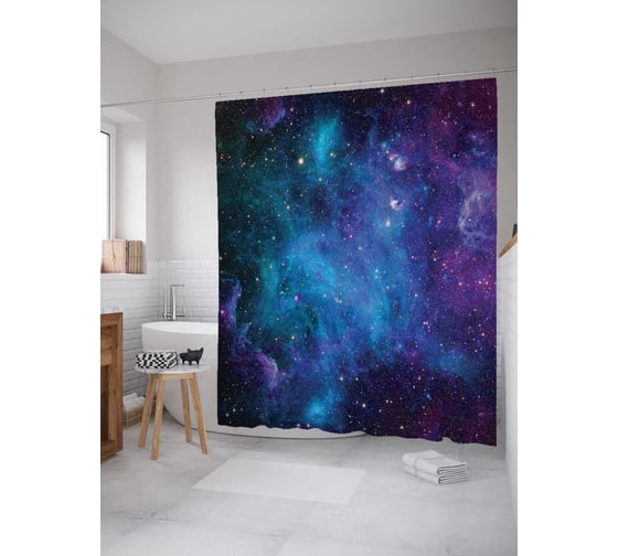 Изображение товара Штора (занавеска) для ванной JoyArty "Завораживающие дали" из сатена, 180х200 см с крючками, sc_14495