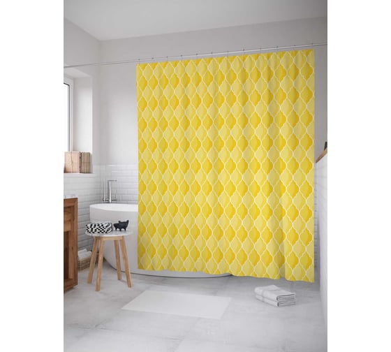 Изображение товара Штора (занавеска) для ванной JoyArty "Солнечный рельеф" из сатена, 180х200 см с крючками, sc_21906