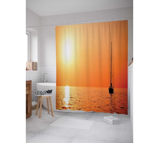 Изображение товара Штора (занавеска) для ванной JoyArty "Параллельно закату" из сатена, 180х200 см с крючками, sc_11703