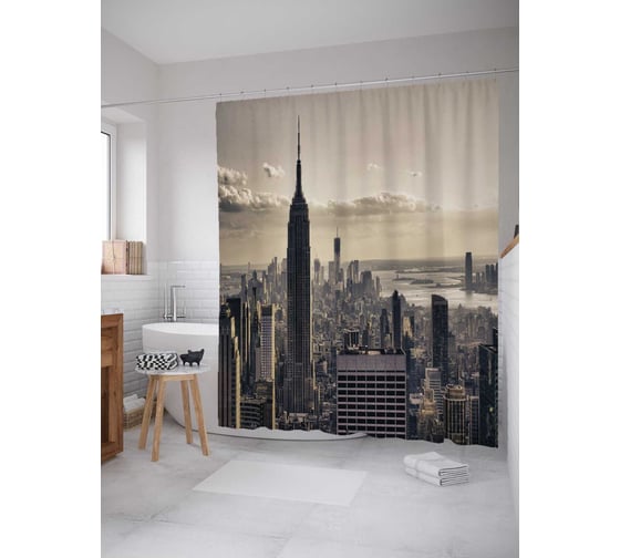Изображение товара Штора (занавеска) для ванной JoyArty "Вечер в нью йорке" из сатена, 180х200 см с крючками, sc_15545