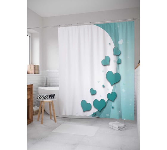Изображение товара Штора (занавеска) для ванной JoyArty "Сердечная дуга" из сатена, 180х200 см с крючками, sc_12026
