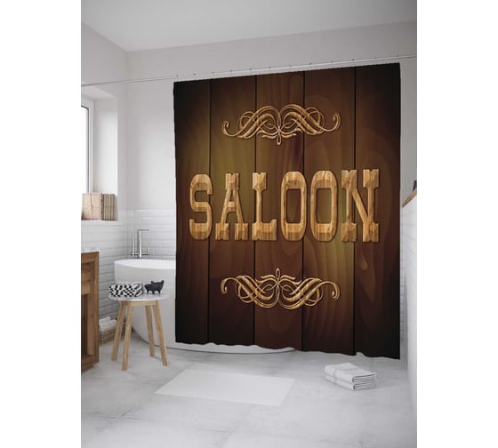 Изображение товара Штора (занавеска) для ванной JoyArty "Вывеска на дверях в салун" из сатена, 180х200 см с крючками, sc_11933