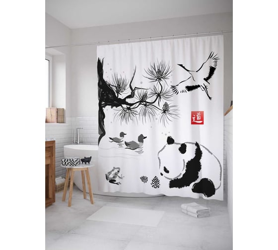 Изображение товара Штора (занавеска) для ванной JoyArty "Природа Азии" из сатена, 180х200 см с крючками, sc_12208