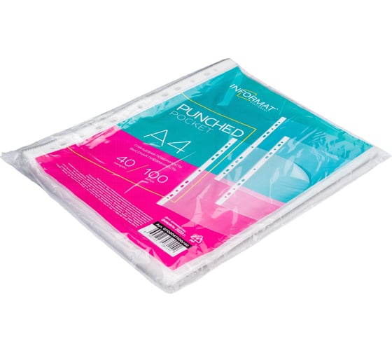 Изображение товара Прозрачные файлы INFORMAT А4, 40 мкм, гладкие, 100 шт в упаковке GF0004T100/40