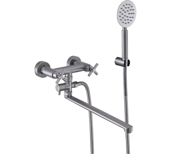 Изображение товара Смеситель ванно-душевой FASHUN двухручный, с душевым гарнитуром, сатин, SUS304, картридж D=35 мм A52228 УТ-00002084