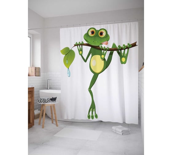 Изображение товара Штора (занавеска) для ванной JoyArty "Древняя лягушка" из сатена, 180х200 см с крючками, sc_15264