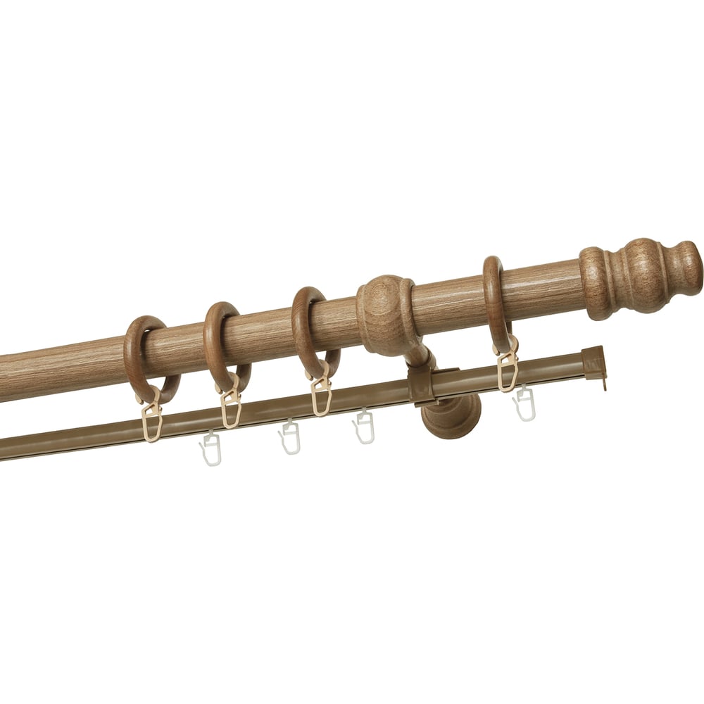 Изображение товара Деревянный двухрядный круглый карниз тренд УЮТ D28 3 м цвет груша стиль классика