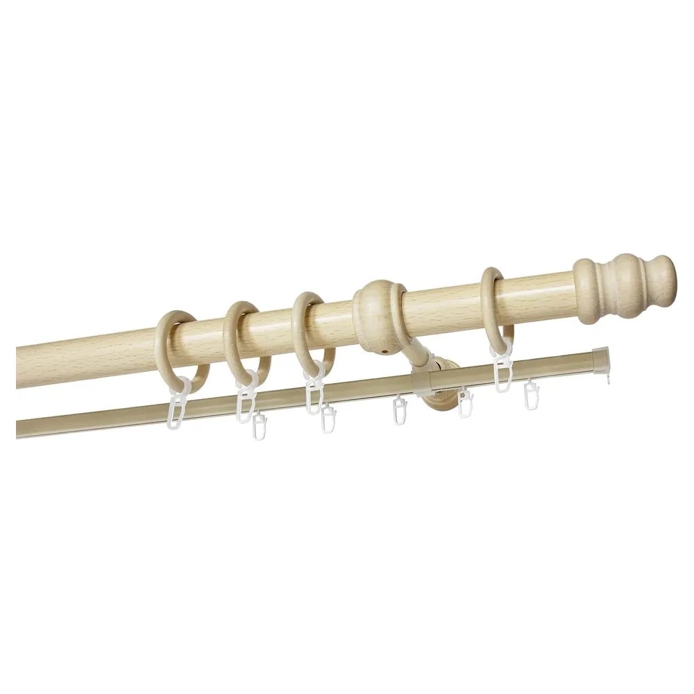 Изображение товара Деревянный двухрядный круглый карниз УЮТ D28 натуральное дерево 275 см