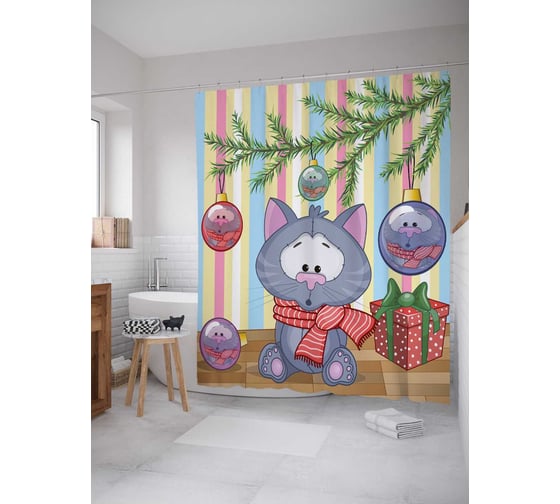 Изображение товара Штора (занавеска) для ванной JoyArty "Отражение в украшениях" из сатена, 180х200 см с крючками, sc_19392