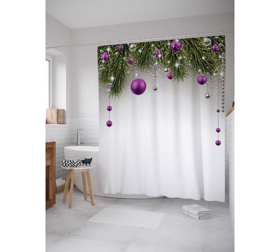 Изображение товара Штора (занавеска) для ванной JoyArty "Украшение елки" из сатена, 180х200 см с крючками, sc_19387