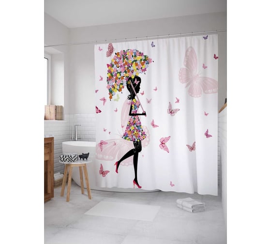 Изображение товара Штора (занавеска) для ванной JoyArty "Цветочная погода" из сатена, 180х200 см с крючками, sc_19094