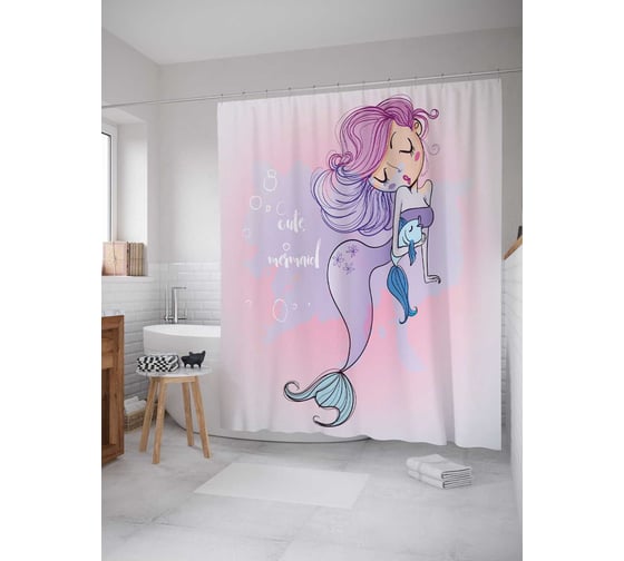 Изображение товара Штора (занавеска) для ванной JoyArty "Милая русалка" из сатена, 180х200 см с крючками, sc_12844