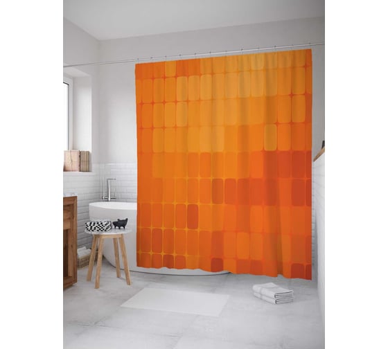 Изображение товара Штора (занавеска) для ванной JoyArty "Геометрические узоры" из сатена, 180х200 см с крючками, sc_13497