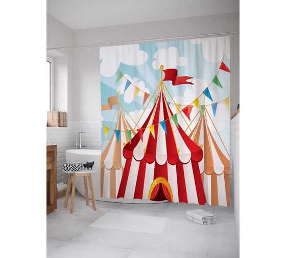 Изображение товара Штора (занавеска) для ванной JoyArty "Цирковые флаги" из сатена, 180х200 см с крючками, sc_12761