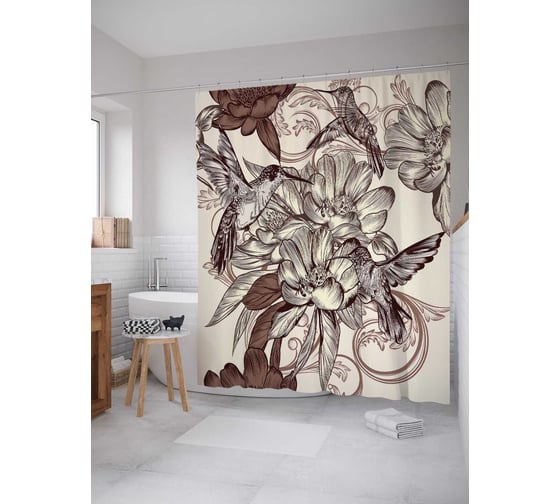 Изображение товара Штора (занавеска) для ванной JoyArty "Погоня за нектаром" из сатена, 180х200 см с крючками, sc_12391