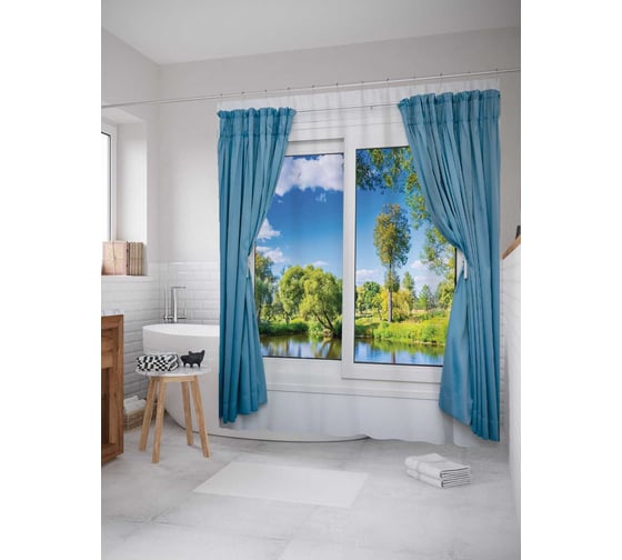Изображение товара Штора (занавеска) для ванной JoyArty "Окно на реке" из сатена, 180х200 см с крючками, sc_11848