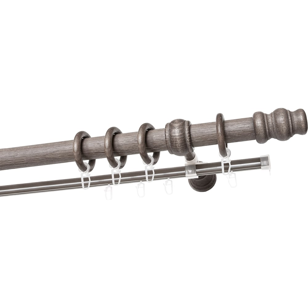 Изображение товара Деревянный карниз двухрядный серый тик 275 см тренд УЮТ D28 классика