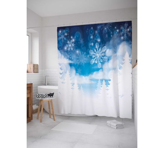 Изображение товара Штора (занавеска) для ванной JoyArty "Холодные снежинки" из сатена, 180х200 см с крючками, sc_18898