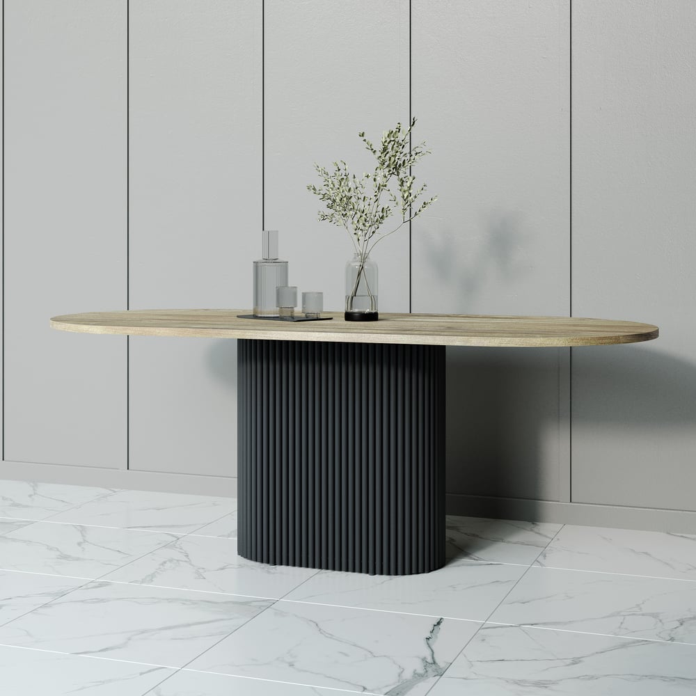 Изображение товара Обеденный стол овальный GENGLASS TRUBIS Wood 200 GGT-03-2-1-О-20090 черный/орех