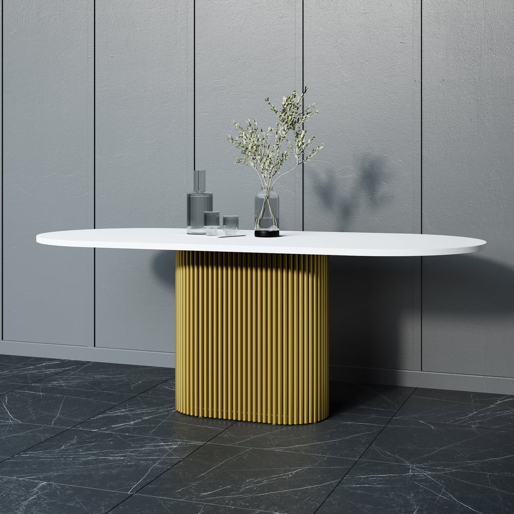 Изображение товара Овальный обеденный стол GENGLASS TRUBIS Wood 200 с металлическим подстольем, размеры 2000х900 мм