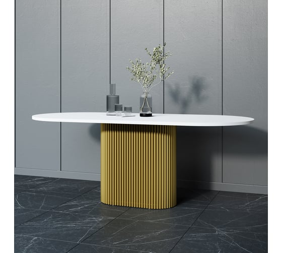 Изображение товара Стол овальный обеденный с металлическим подстольем GENGLASS TRUBIS Wood 200 GGT-03-1-3-О-20090