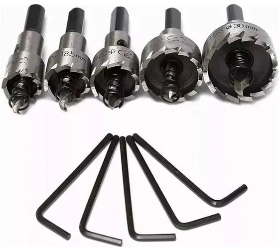 Изображение товара Коронки по металлу 5 шт. Корончатые свёрла 16-30 мм быстрорежущей стали / свёрла по металлу 4мм, 5мм, 6мм, по дереву, Vitatools koronki-po-metallu-5-sht