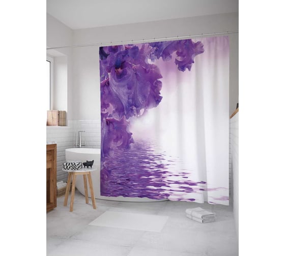 Изображение товара Штора (занавеска) для ванной JoyArty "Цветочный океан" из сатена, 180х200 см с крючками, sc_16265