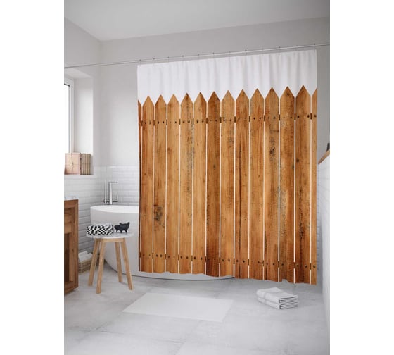 Изображение товара Штора (занавеска) для ванной JoyArty "Обычный забор" из сатена, 180х200 см с крючками, sc_21650