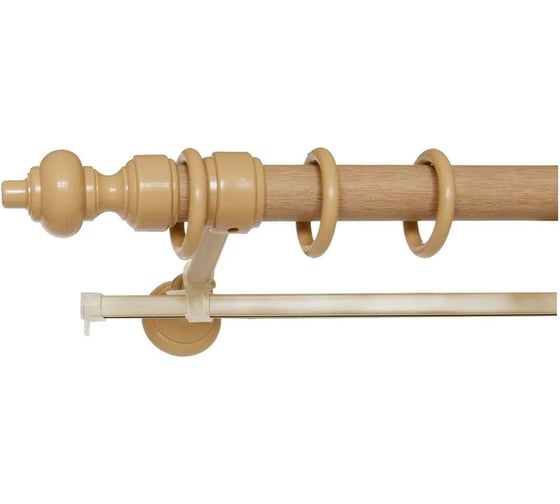 Изображение товара Деревянный круглый двухрядный карниз УЮТ D28 деревянная фурнитура, цвет светлый дуб, 175 см 2005853