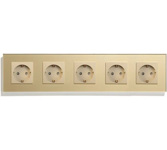 Изображение товара Розетка Vell золотая, электрическая, 5 постов, стеклянная рамка 1369758