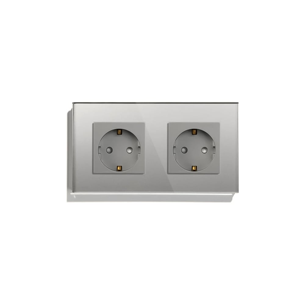 Изображение товара Электрическая розетка Vell серая, 2 поста, стеклянная рамка