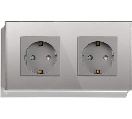 Изображение товара Розетка Vell серая, электрическая, 2 поста, стеклянная рамка 1369747