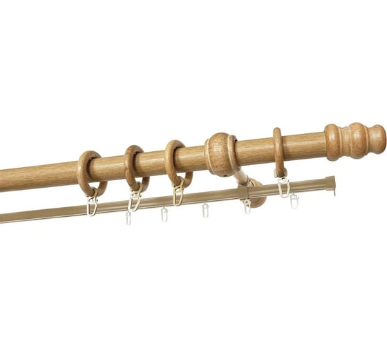 Изображение товара Деревянный круглый двухрядный составной карниз УЮТ D28 пластиковая фурнитура, цвет светлый дуб, 350 см 2027936