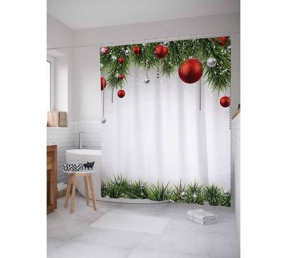 Изображение товара Штора (занавеска) для ванной JoyArty "Блестящие игрушки" из сатена, 180х200 см с крючками, sc_20063