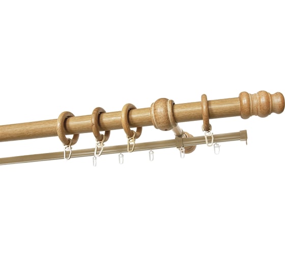 Изображение товара Деревянный круглый двухрядный составной карниз УЮТ D28 деревянная фурнитура, цвет светлый дуб, 325 см 2017383