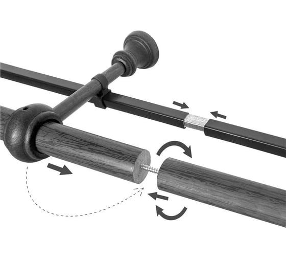 Изображение товара Двухрядный круглый деревянный карниз тренд УЮТ D28 деревянная фурнитура, фактурная штанга, цвет венге, 300 см 2135685