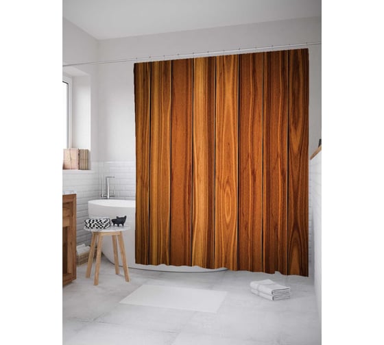 Изображение товара Штора (занавеска) для ванной JoyArty "Древесные доски" из сатена, 180х200 см с крючками, sc_20372