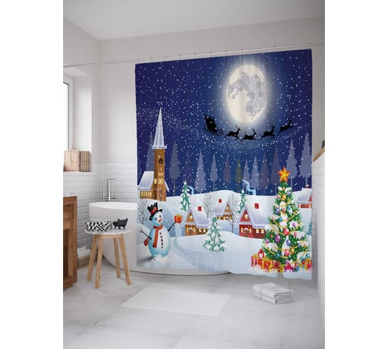 Изображение товара Штора (занавеска) для ванной JoyArty "Новогодний вечер" из сатена, 180х200 см с крючками, sc_20070