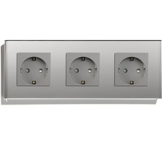 Изображение товара Розетка Vell серая, электрическая, 3 поста, стеклянная рамка 1369751