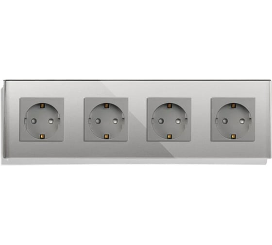 Изображение товара Розетка Vell серая, электрическая, 4 поста, стеклянная рамка 1369755