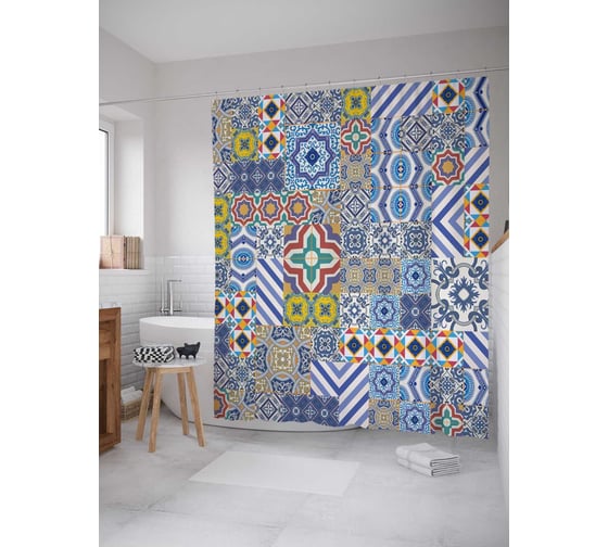 Изображение товара Штора (занавеска) для ванной JoyArty "Цветочная загадка" из сатена, 180х200 см с крючками, sc_17013