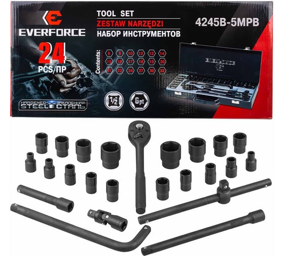 Изображение товара Набор инструментов EVERFORCE 24 предмета 1/2", 6гр., 8-32мм EF-4245B-5MPB(59964)