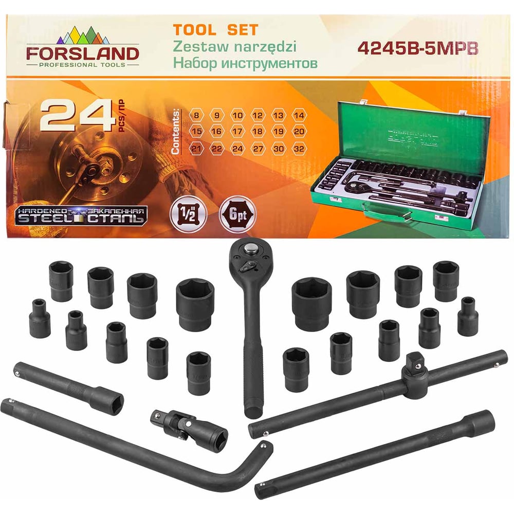 Изображение товара Набор инструментов Forsland 24 предмета 1/2 дюйма 6-гранные головки