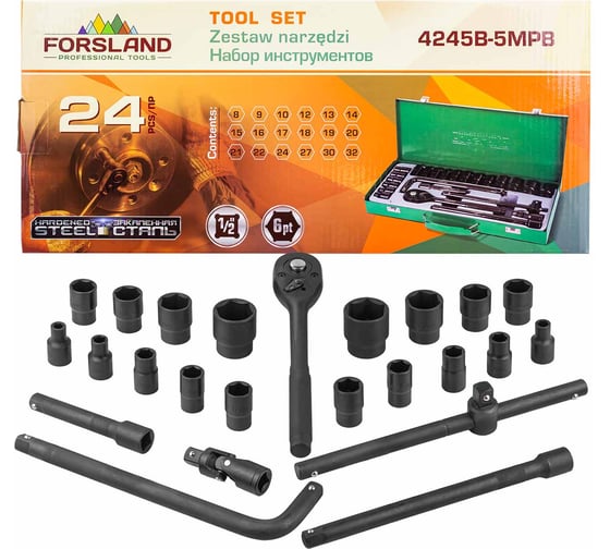 Изображение товара Набор инструментов Forsland 24 предмета 1/2", 6гр. Forsland-4245B-5MPB(59965)
