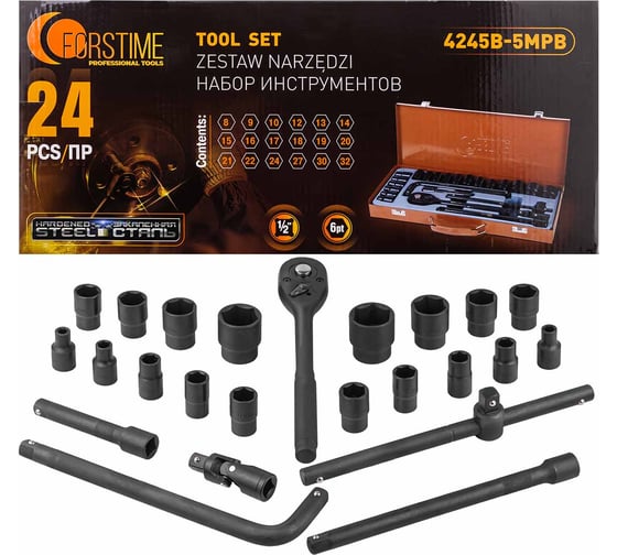 Изображение товара Набор инструментов FORSTIME 24 предмета 1/2", 6гр., 8-32мм FT-4245B-5MPB(59962)
