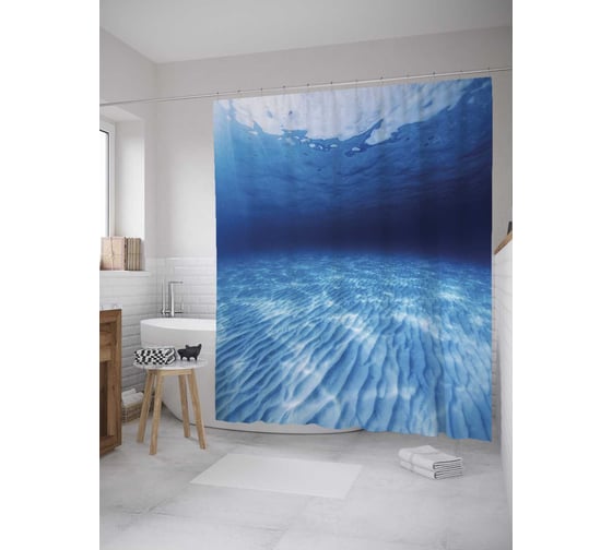 Изображение товара Штора (занавеска) для ванной JoyArty "Чистое дно" из сатена, 180х200 см с крючками, sc_10275