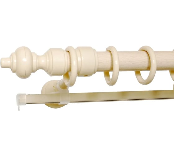 Изображение товара Деревянный круглый двухрядный карниз УЮТ D28 пластиковая фурнитура, цвет натуральный, 150 см 2027906