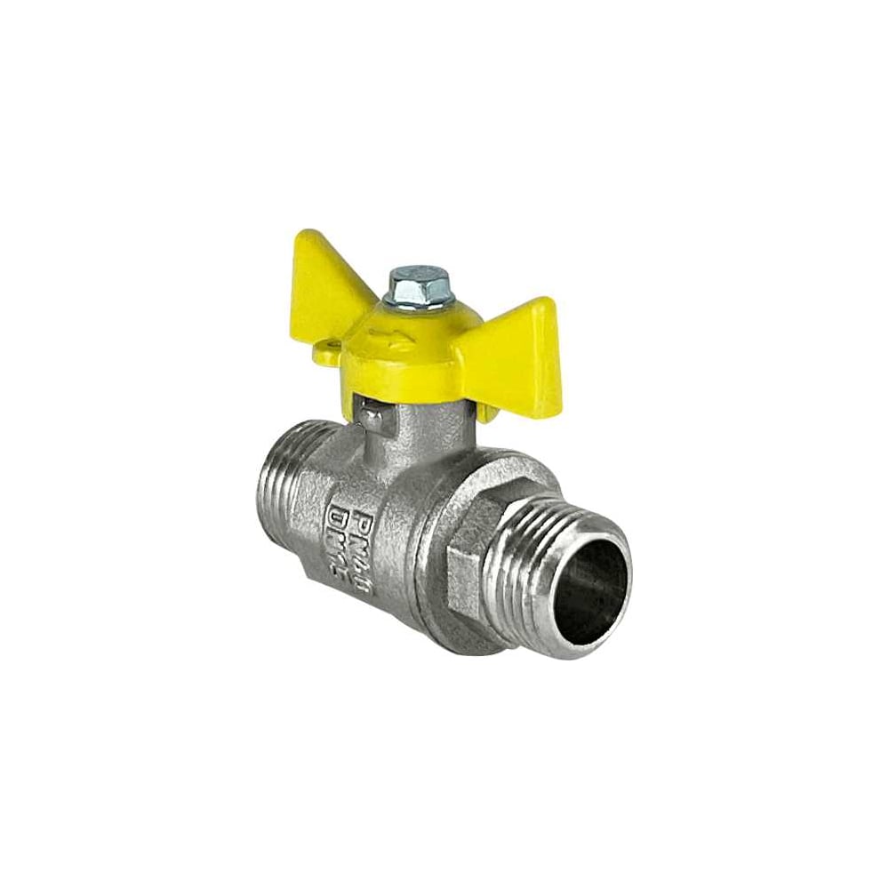 Шаровой кран Valfex N/P59 БИРКА для газа 1/2 НР/НР ручка-бабочка, латунный никелированный 11Б27фтМ (96/24) VF.279.NB3.012.N/P59.Bir