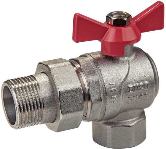 Изображение товара Шаровой кран KROMWELL угловой с американкой (ручка-бабочка) 3/4" внутренняя - наружная резьба KW.186.05